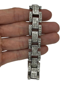 Mens Princess Cut and Round Brilliants Diamond Chain Bracelet White Gold 14kt