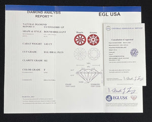1.02 Carats F-SI2 Round Brilliants Diamond EGL-USA Certified FREE SETTING