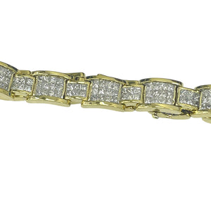 Unisex Princess Cut Diamond Bar Links Bracelet Yellow Gold 18kt