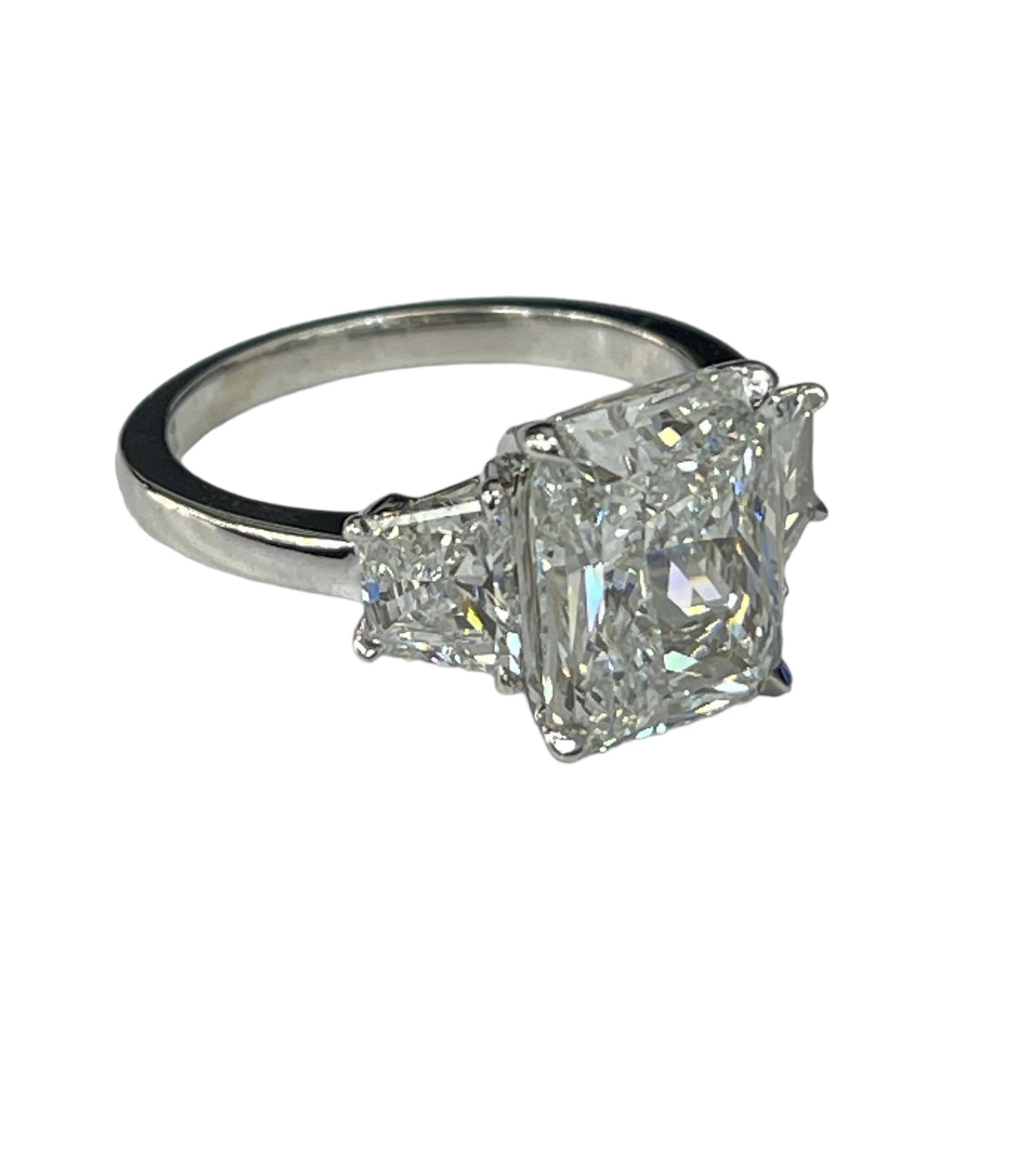 Radiant Diamond Engagement Ring With Trapezoid Accents GIA Certified