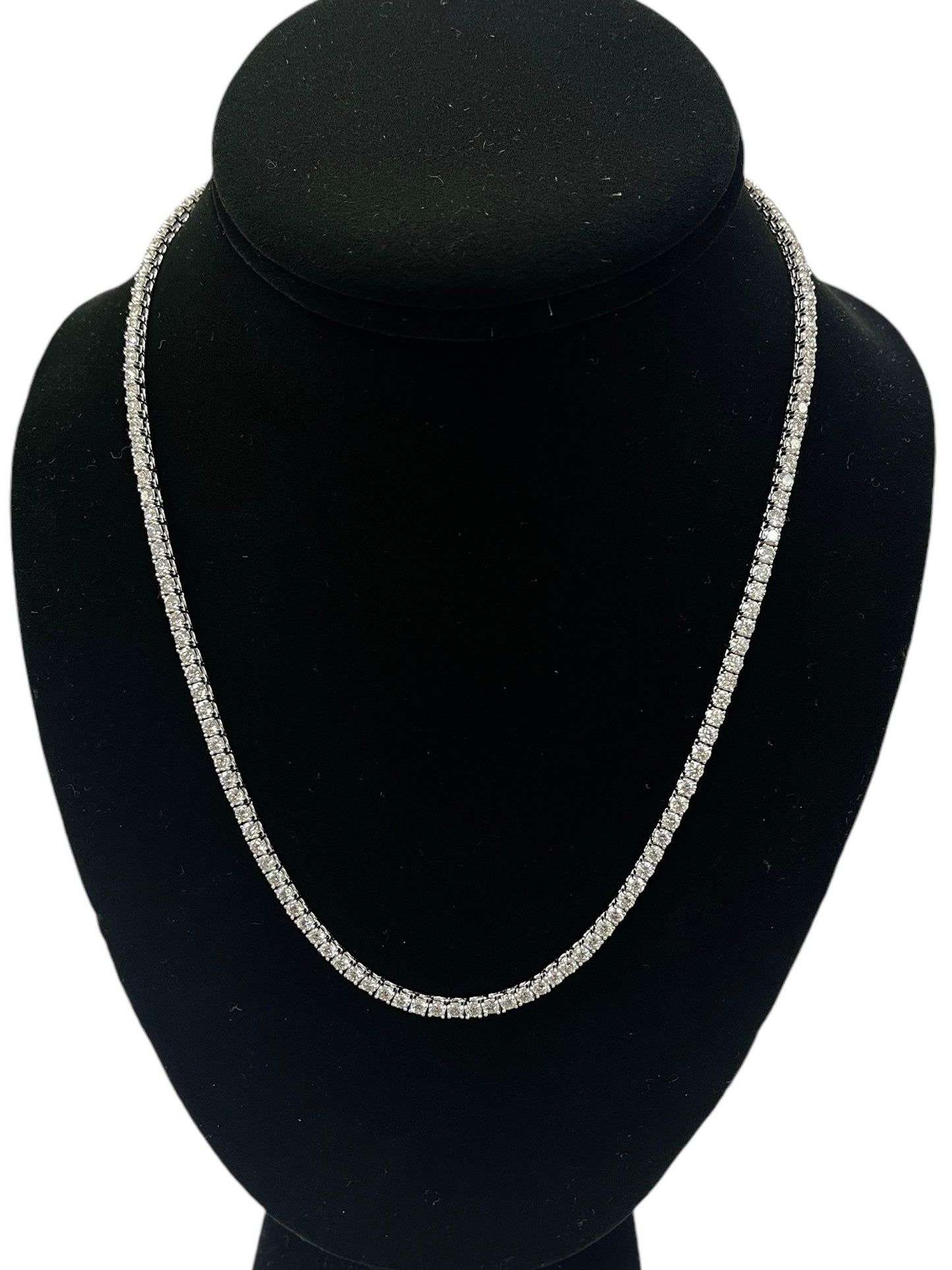 Round Brilliant Diamond Tennis Necklace Chain White Gold 18kt