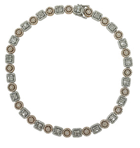 Multi Shape Setting Round Brilliants and Baguettes Cluster Diamond Necklace 10kt