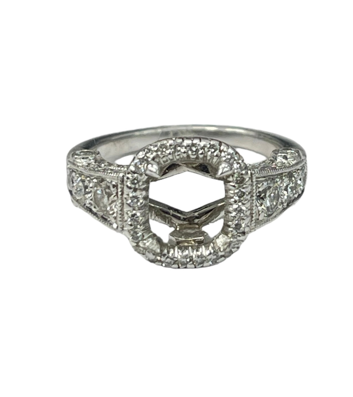 4 Prong Semi-Mounting Halo Diamond Ring Platinum Hand Made