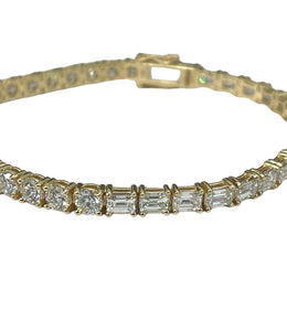 Round and Emerald Diamond Tennis Bracelet Yellow Gold