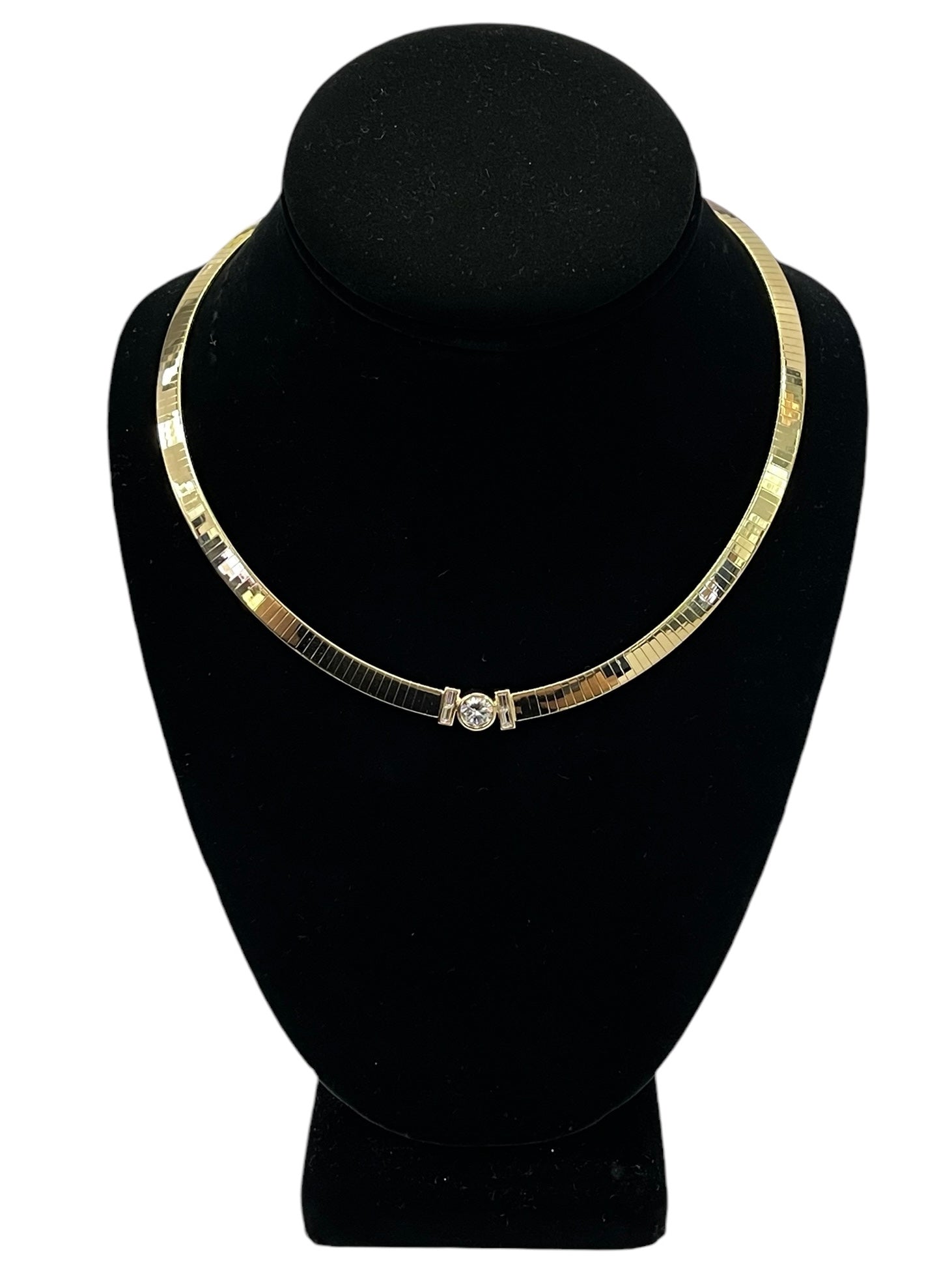 Herringbone Round Brilliant Diamond Yellow Gold Necklace GIA