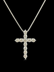 11 Stone Cross Diamond Pendant White Gold 4kt