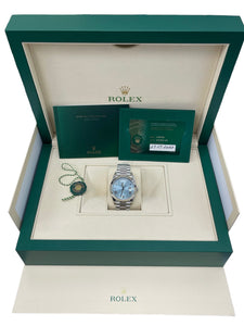Rolex Day-Date President 40mm Platinum Blue Glacier Quadrant Roman 228206