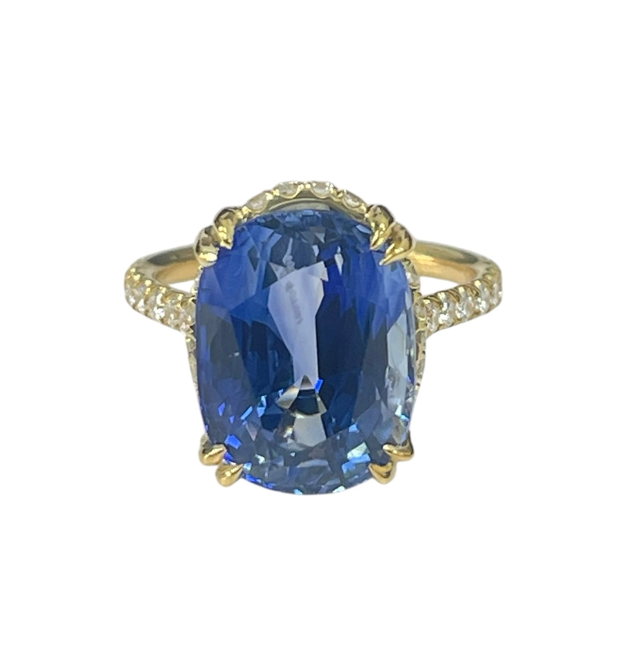 Ceylon Sapphire Under Halo Diamond Ring 18kt