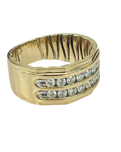 Round Brilliant Two Rows Diamond Band Yellow Gold 10kt