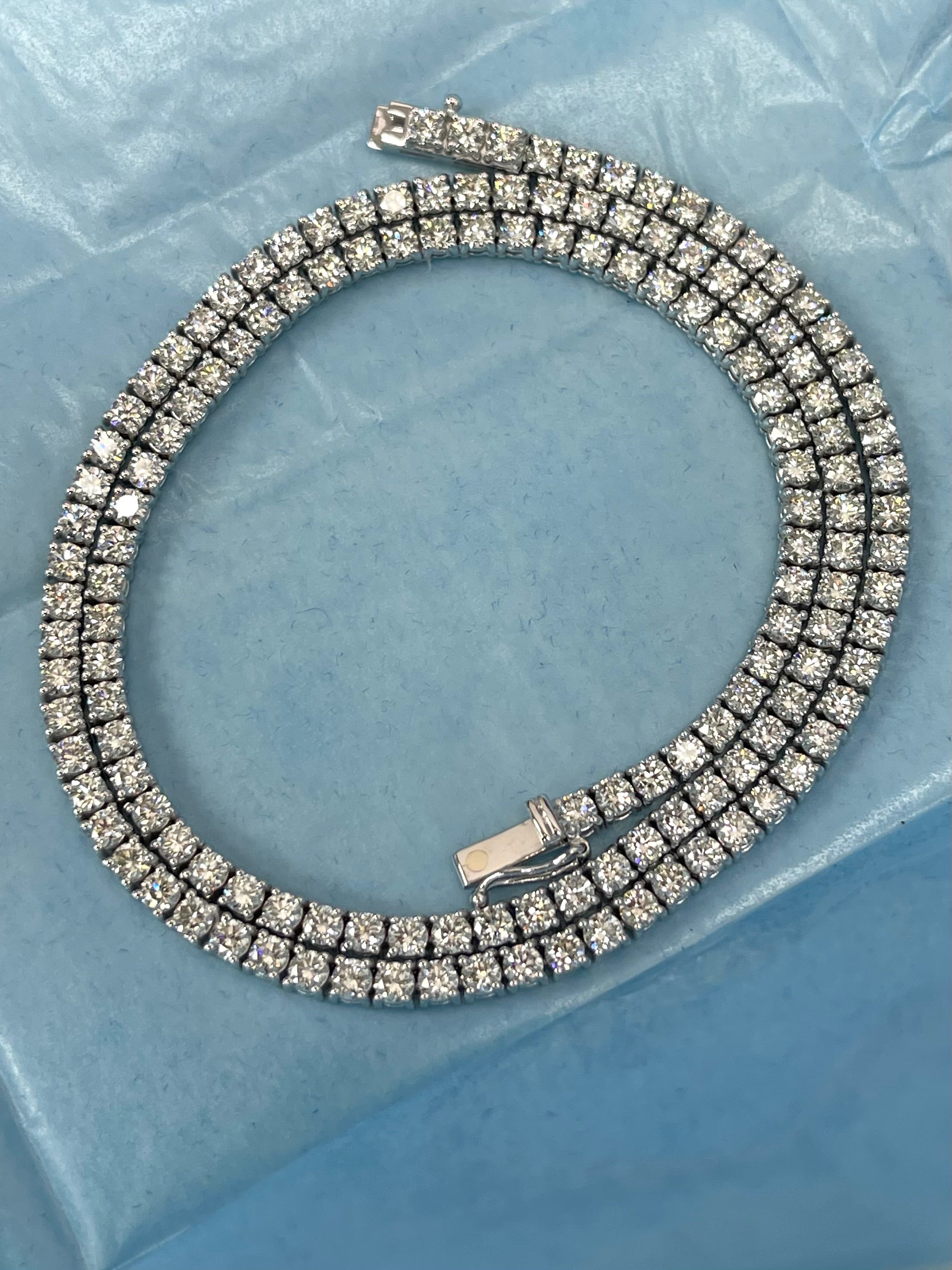 Tennis Necklace Chain Natural Round Brilliant Diamond White Gold 14kt