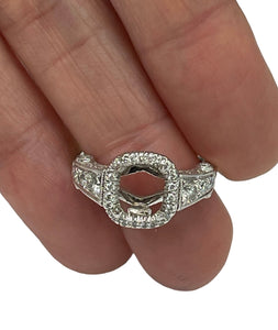 4 Prong Semi-Mounting Halo Diamond Ring Platinum Hand Made