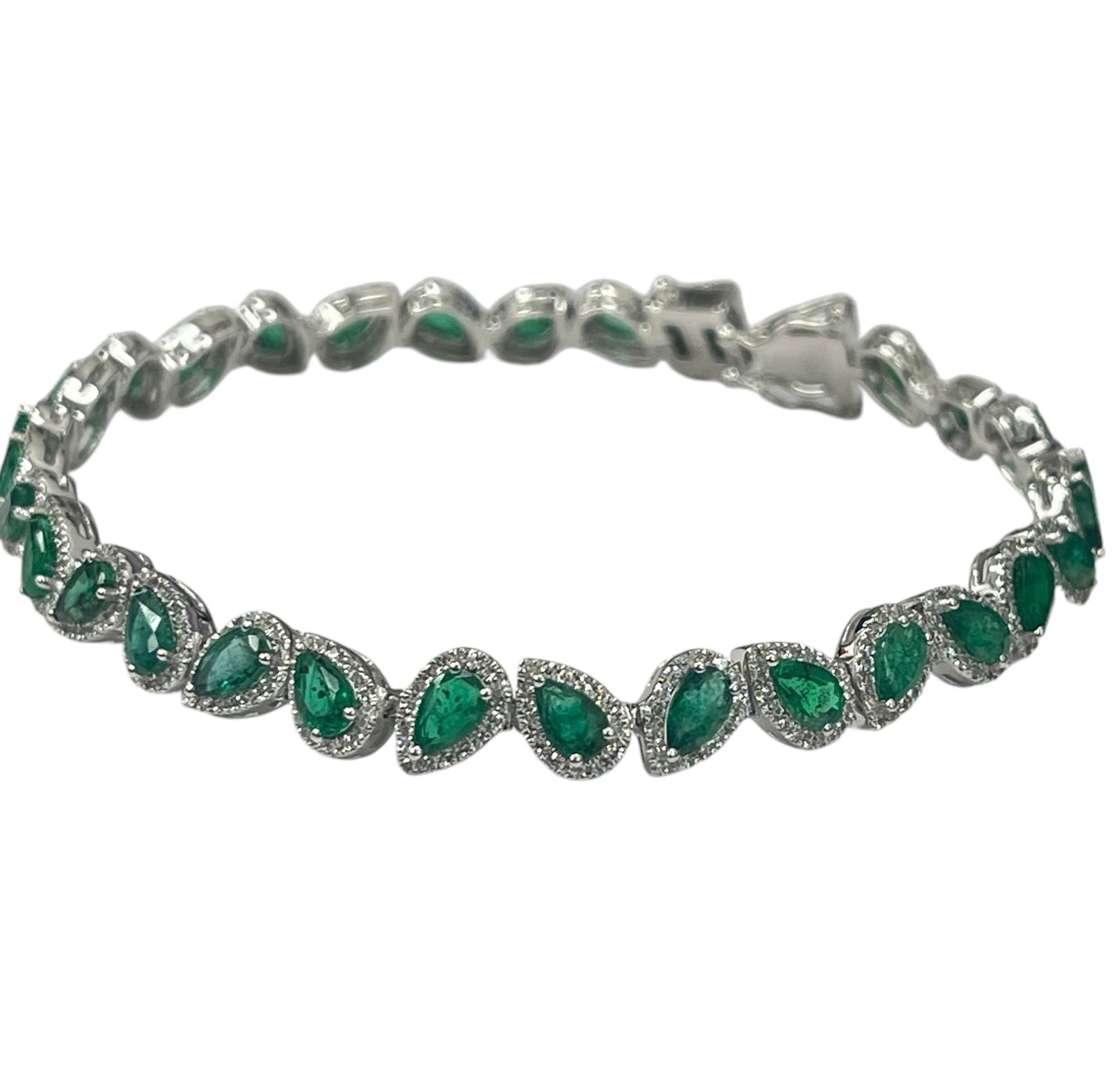 Pear Emerald Gem Diamond Tennis Bracelet East West Setting 14kt