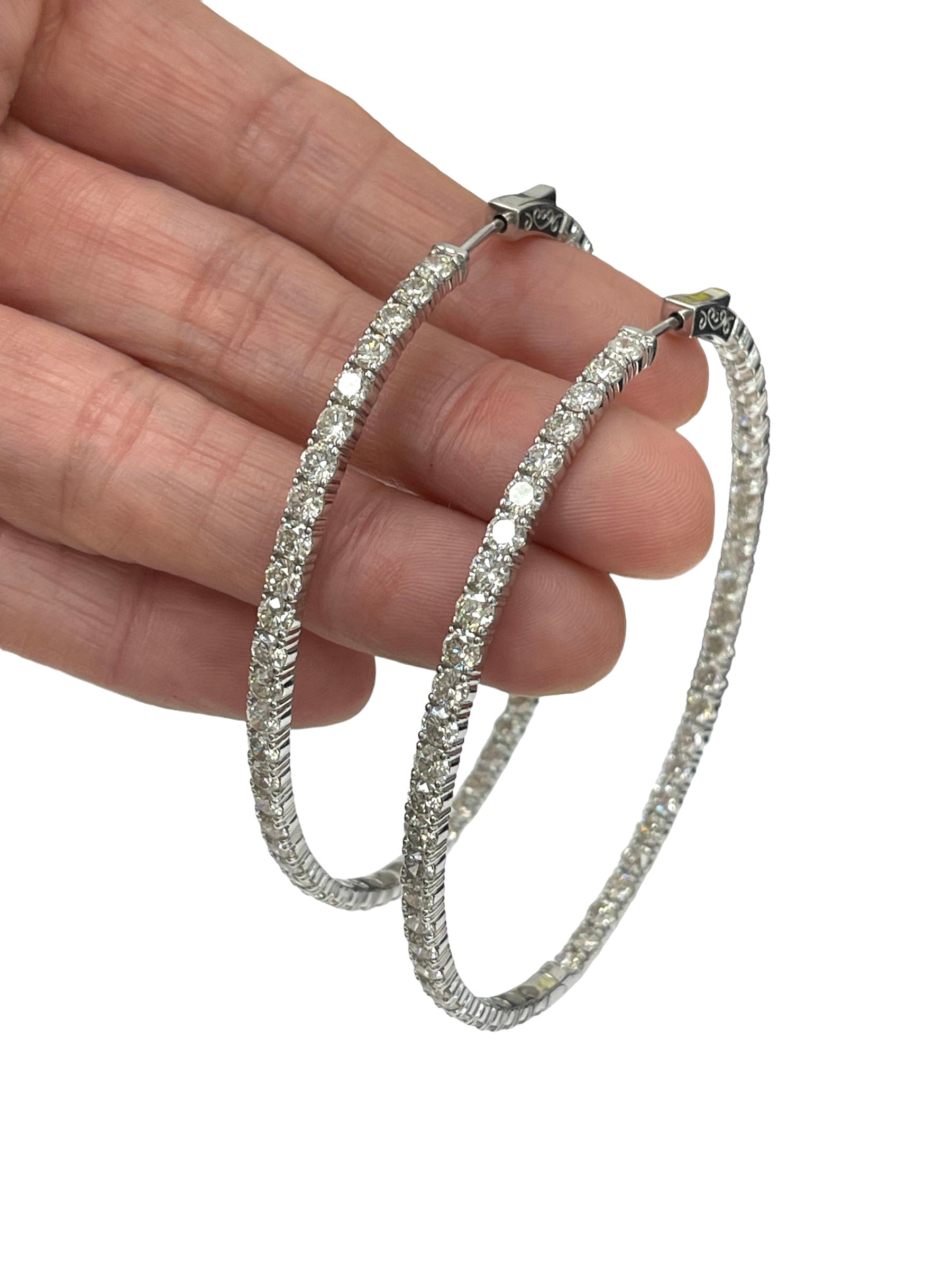Semi-Oblong Large In and Out Hoop Diamond Earrings White Gold 14kt