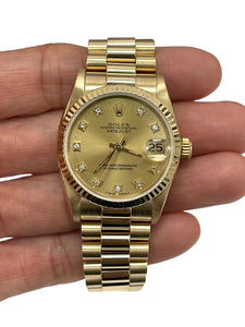 Rolex Mid Size Datejust 31mm Yellow Gold President 68278