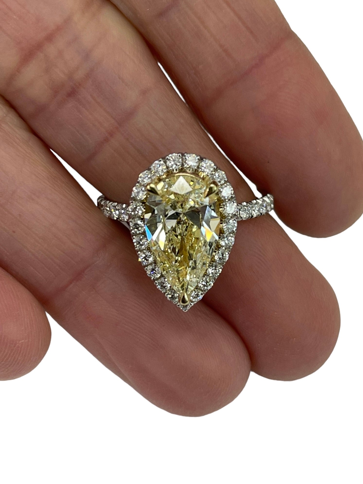 Halo Pear Brilliant Fancy Yellow Diamond Engagement Ring 18kt