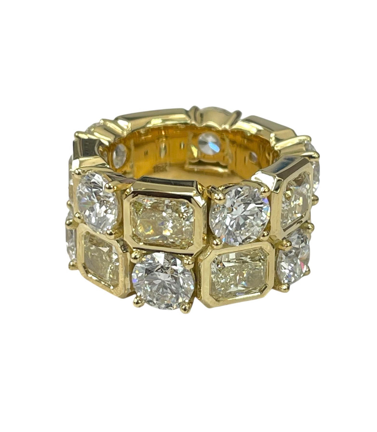 Fancy Yellow Radiant and Round White Diamond Ring Yellow Gold 18kt