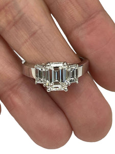 Emerald Cut Three Stone Diamond Ring Platinum GIA Certified
