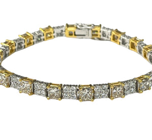 Round Brilliant and Princess Cut Champagne Tennis Diamond Bracelet White Gold