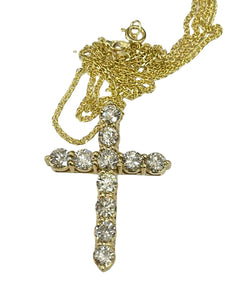 Cross Pendant Diamond Necklace Chain Yellow Gold 14kt