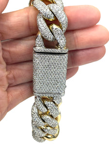 Mens Heavy Cuban Link Diamond Bracelet Yellow Gold 14kt