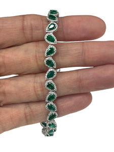 Pear Emerald Gem Diamond Tennis Bracelet East West Setting 14kt