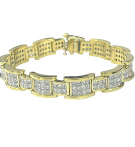 Unisex Princess Cut Diamond Bar Links Bracelet Yellow Gold 18kt