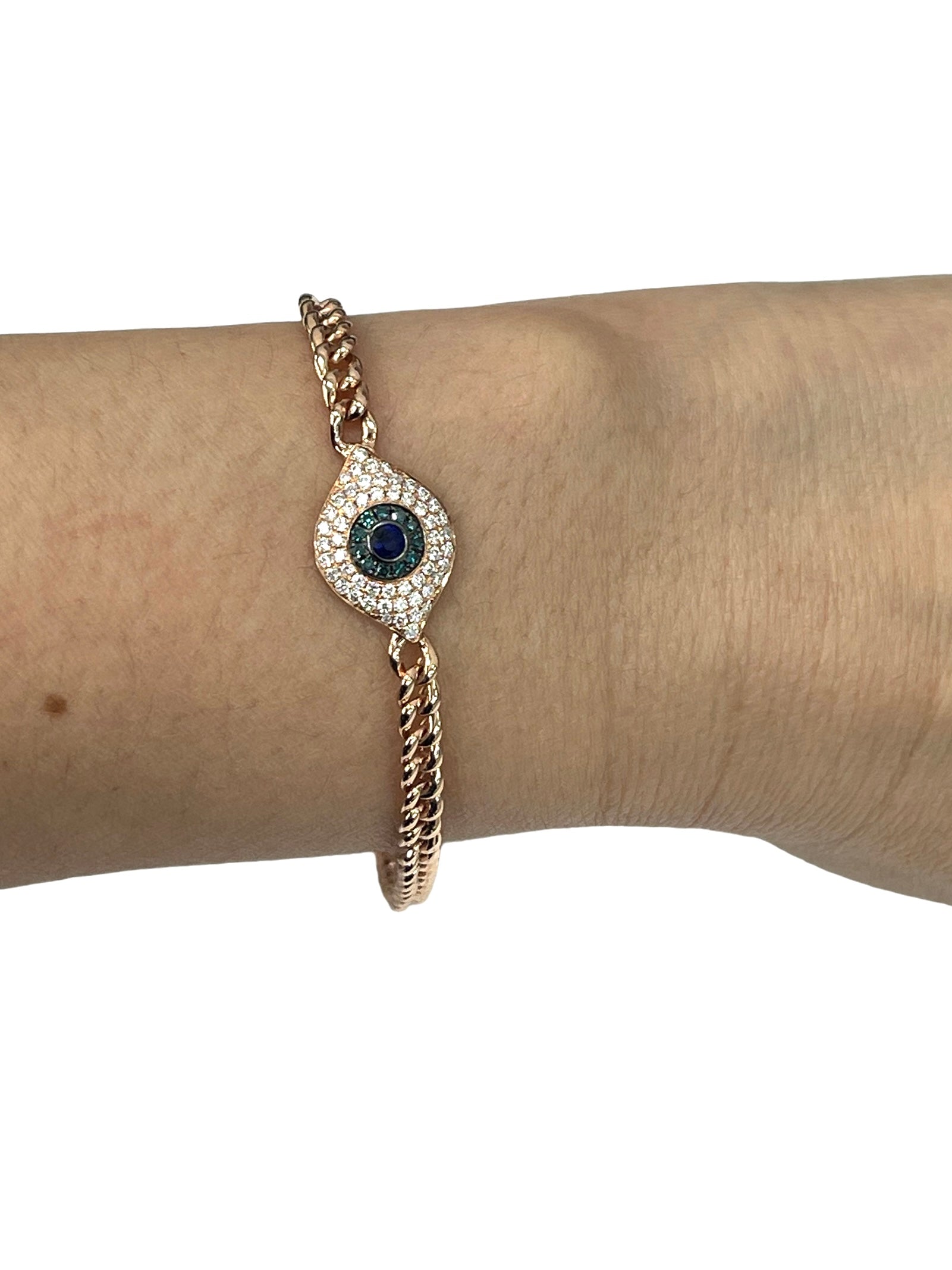 Evil Eye Diamond and Blue Sapphire Bracelet Rose Gold 14kt