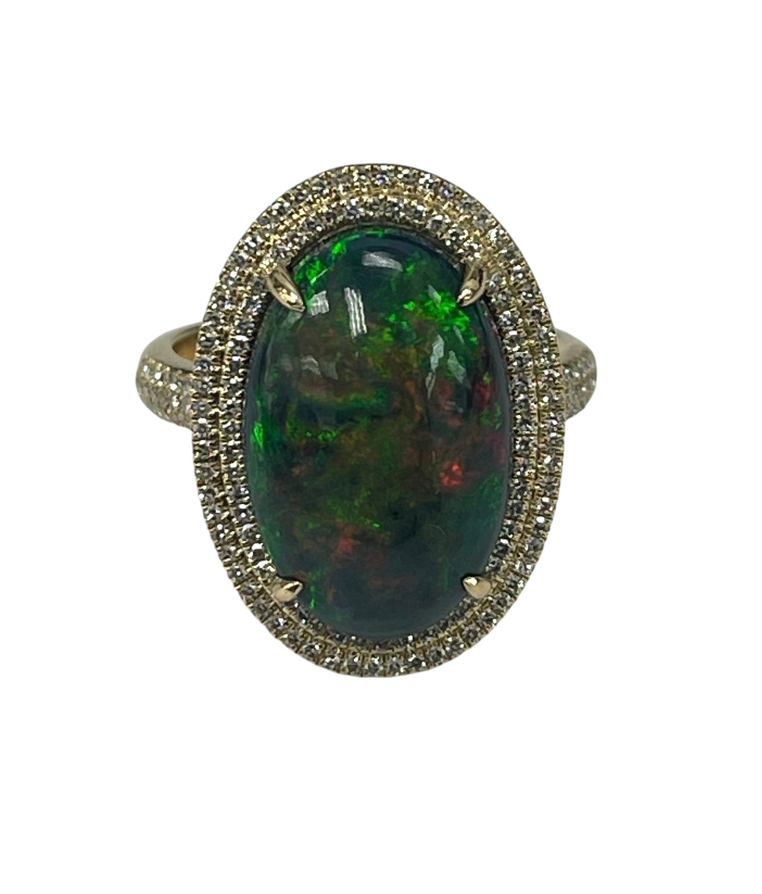 Opal Gem Halo Diamond Ring Yellow Gold 14kt