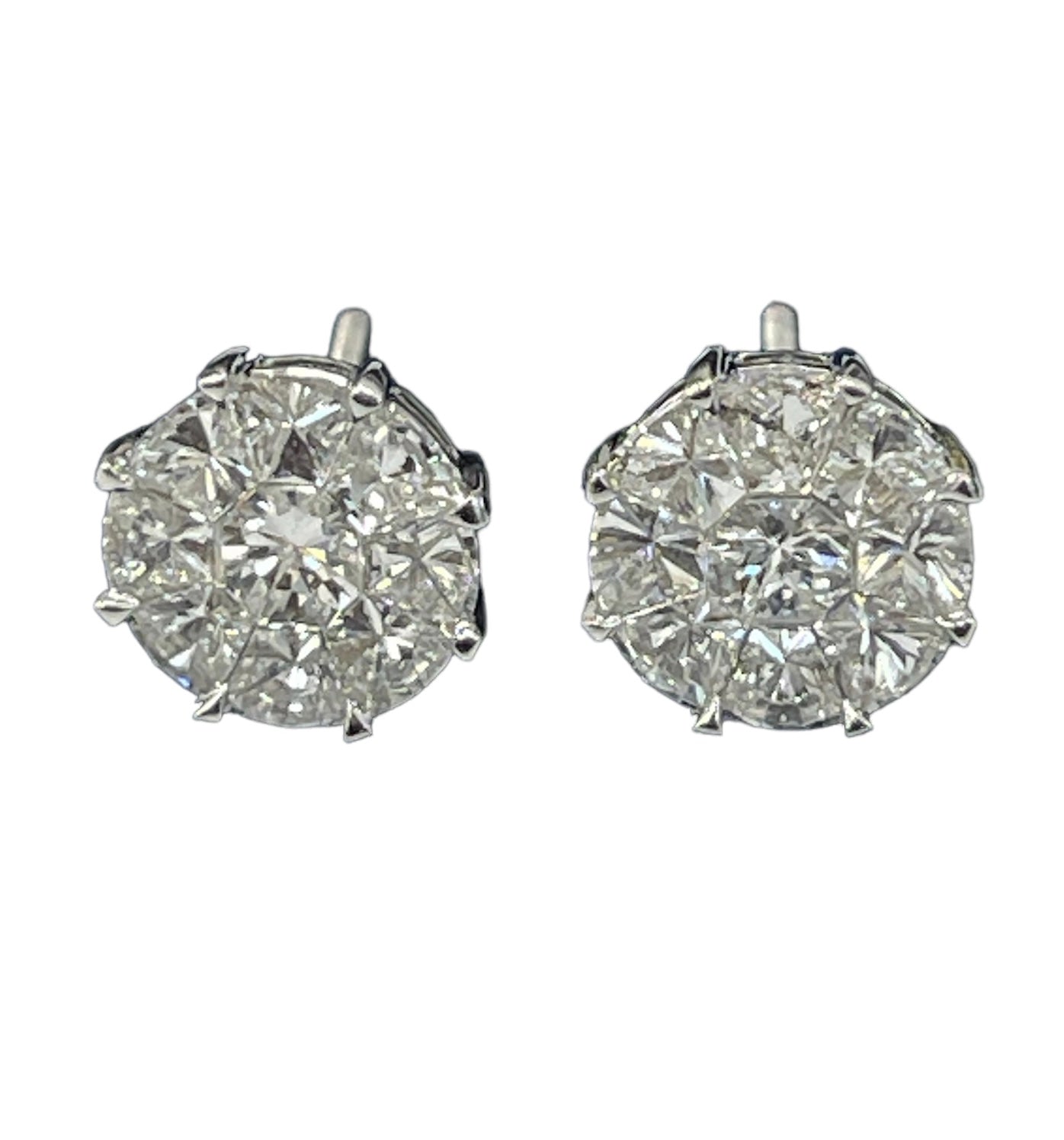 Special Mixed Cut Natural Diamond Illusion Octagon Earrings White Gold 18kt