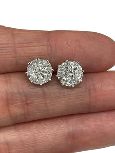 Special Mixed Cut Natural Diamond Illusion Octagon Earrings White Gold 18kt