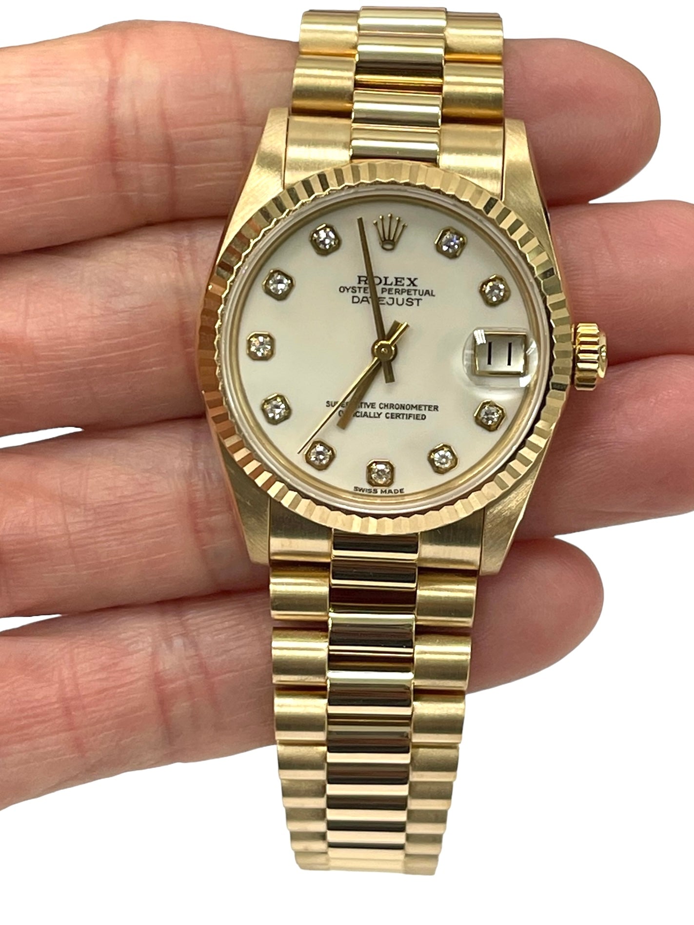 Rolex Midsize 31mm President Watch Diamond Dial 68278