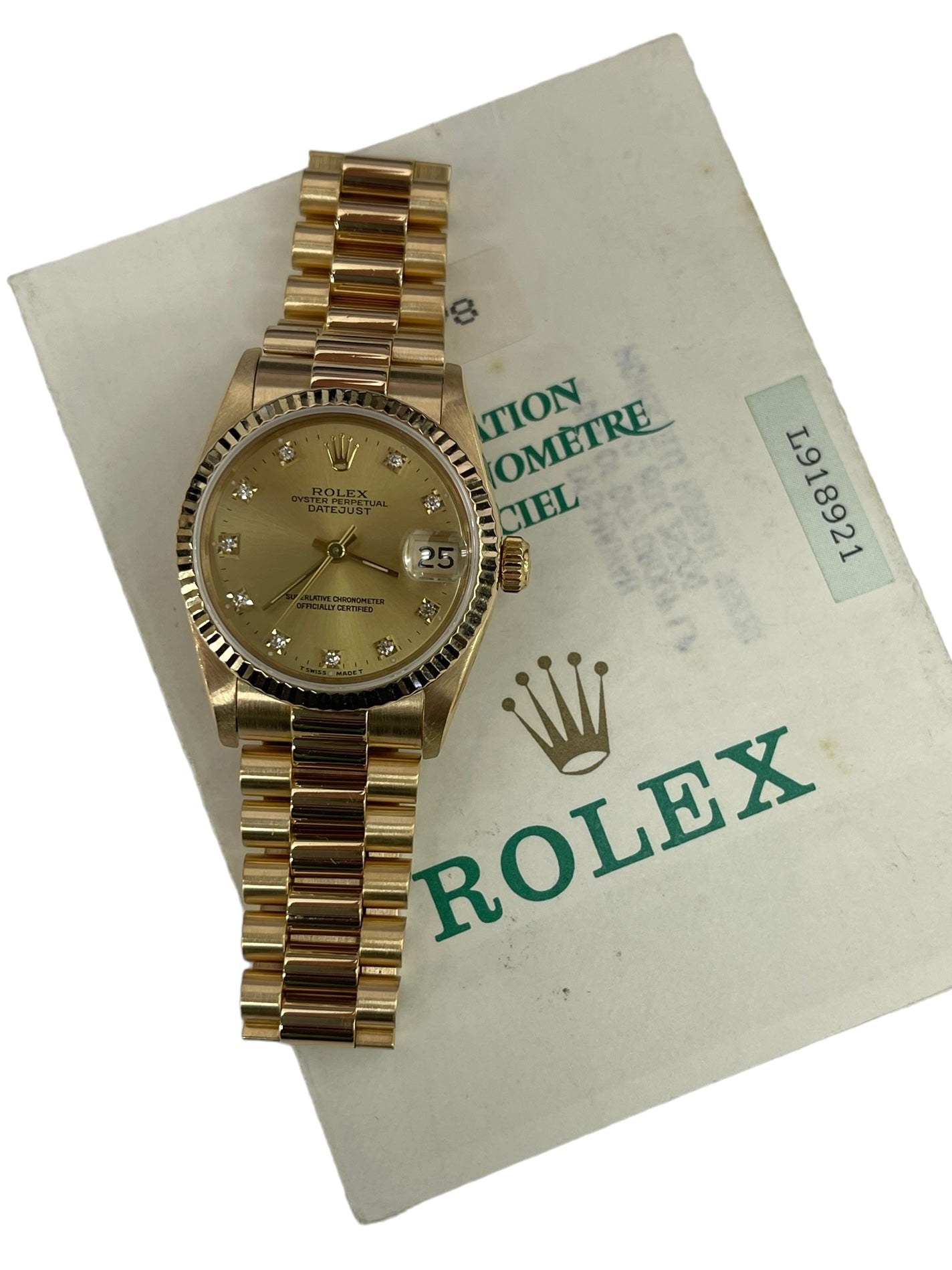 Rolex Mid Size Datejust 31mm Yellow Gold President 68278