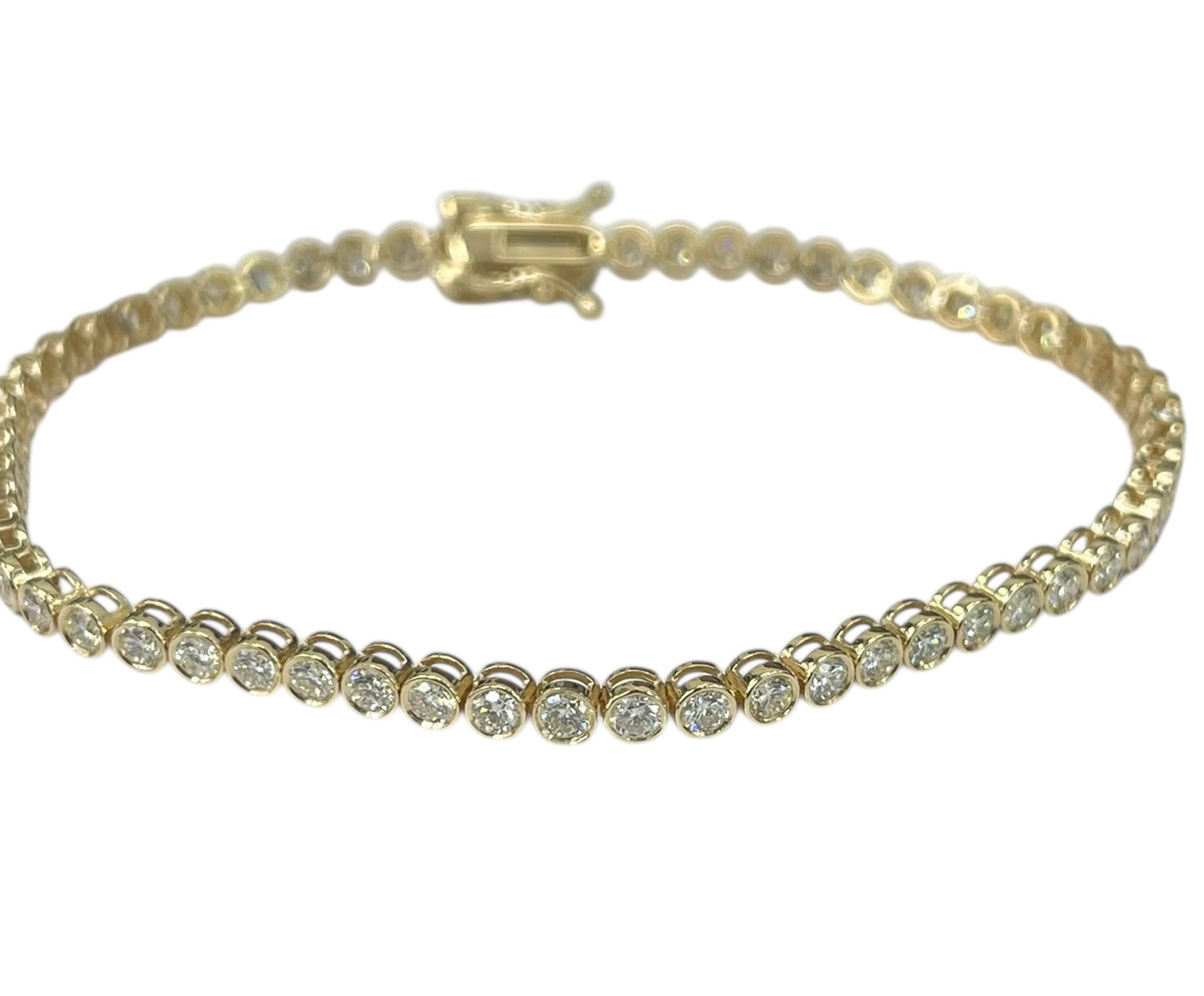 Round Brilliant Diamond Tennis Bracelet Bezel Setting 14kt Yellow Gold