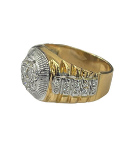 Mens round Brilliant Signet Diamond Ring Band Yellow Gold 18kt