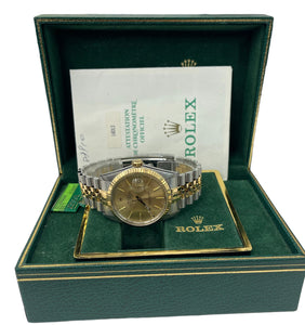 Rolex Datejust 36mm Two-Tone Champagne Stick Dial 16013