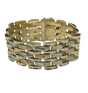 Yellow and Rose Gold Two Tone Weave Wide Bracelet 14kt