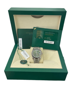 ROLEX White Gold Day Date 40 President Olive Roman 2021 Card 228239
