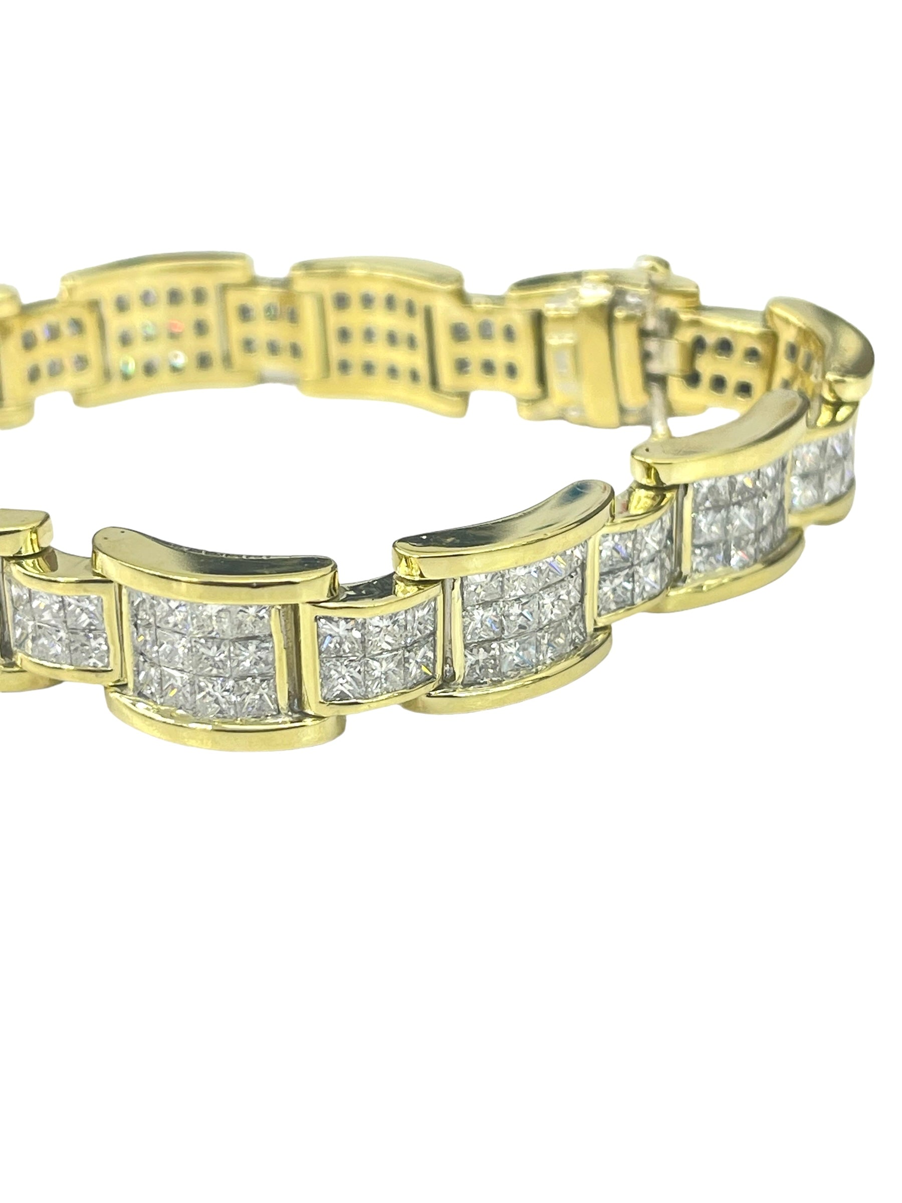 Unisex Princess Cut Diamond Bar Links Bracelet Yellow Gold 18kt