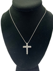 11 Stone Cross Diamond Pendant White Gold 4kt