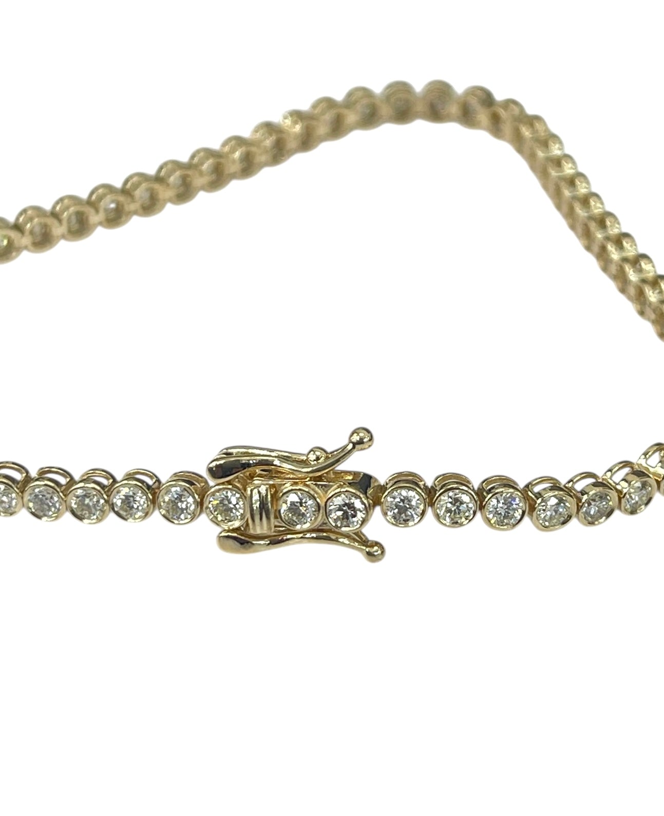 Round Brilliant Diamond Tennis Bracelet Bezel Setting 14kt Yellow Gold