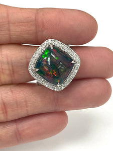 Green Opal Gem Diamond Ring White Gold 14kt