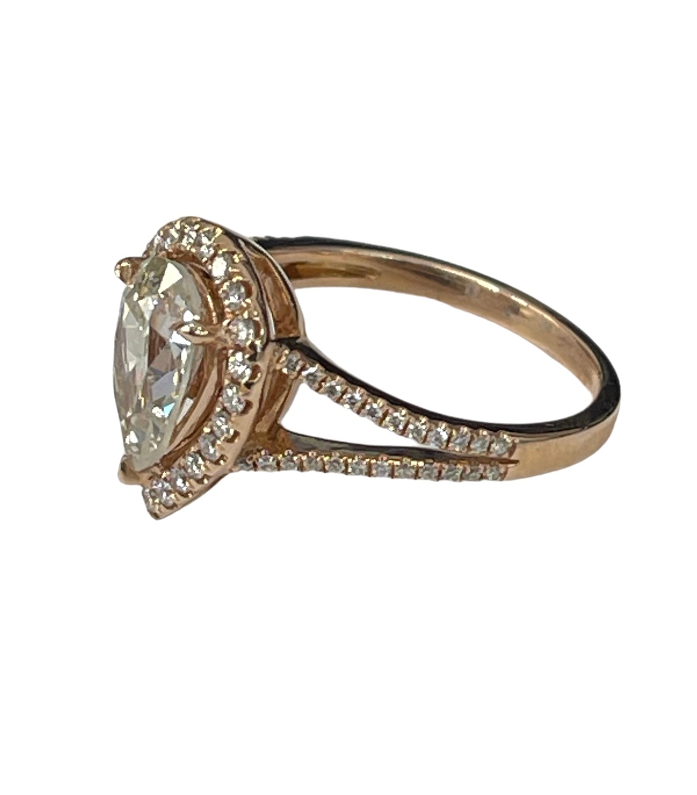 Pear Brilliant Halo Diamond Engagement Ring Rose Gold 14kt