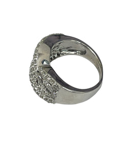 Wave Baguettes and Round Brilliant Diamond Ring White Gold 18kt