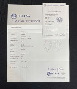 1.94 Carat J-SI2 Pear Brilliants Diamond EGL-USA Certified FREE SETTING