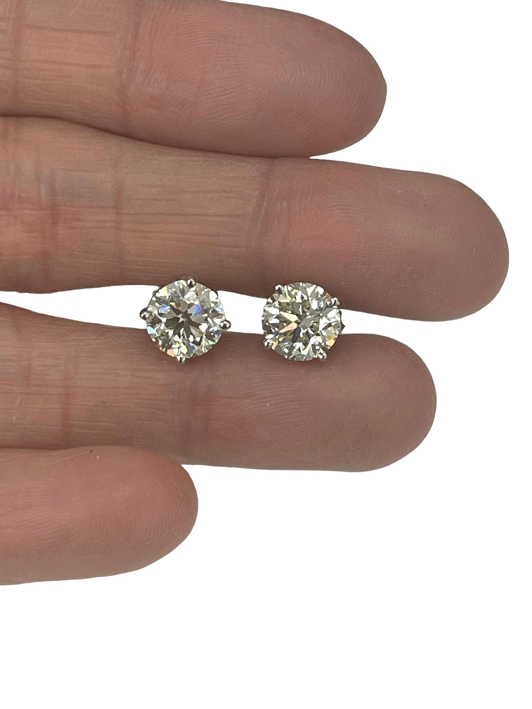 Stud Diamond Earrings GIA Certified White Gold 3.02 CTW