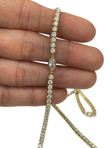 Custom Made Tennis Necklace Chain with Oval Brilliant Diamond Accents 18kt