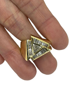 Triangle Diamond Ring Band with Baguettes Accents Yellow Gold 14kt