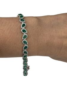 Pear Emerald Gem Diamond Tennis Bracelet East West Setting 14kt