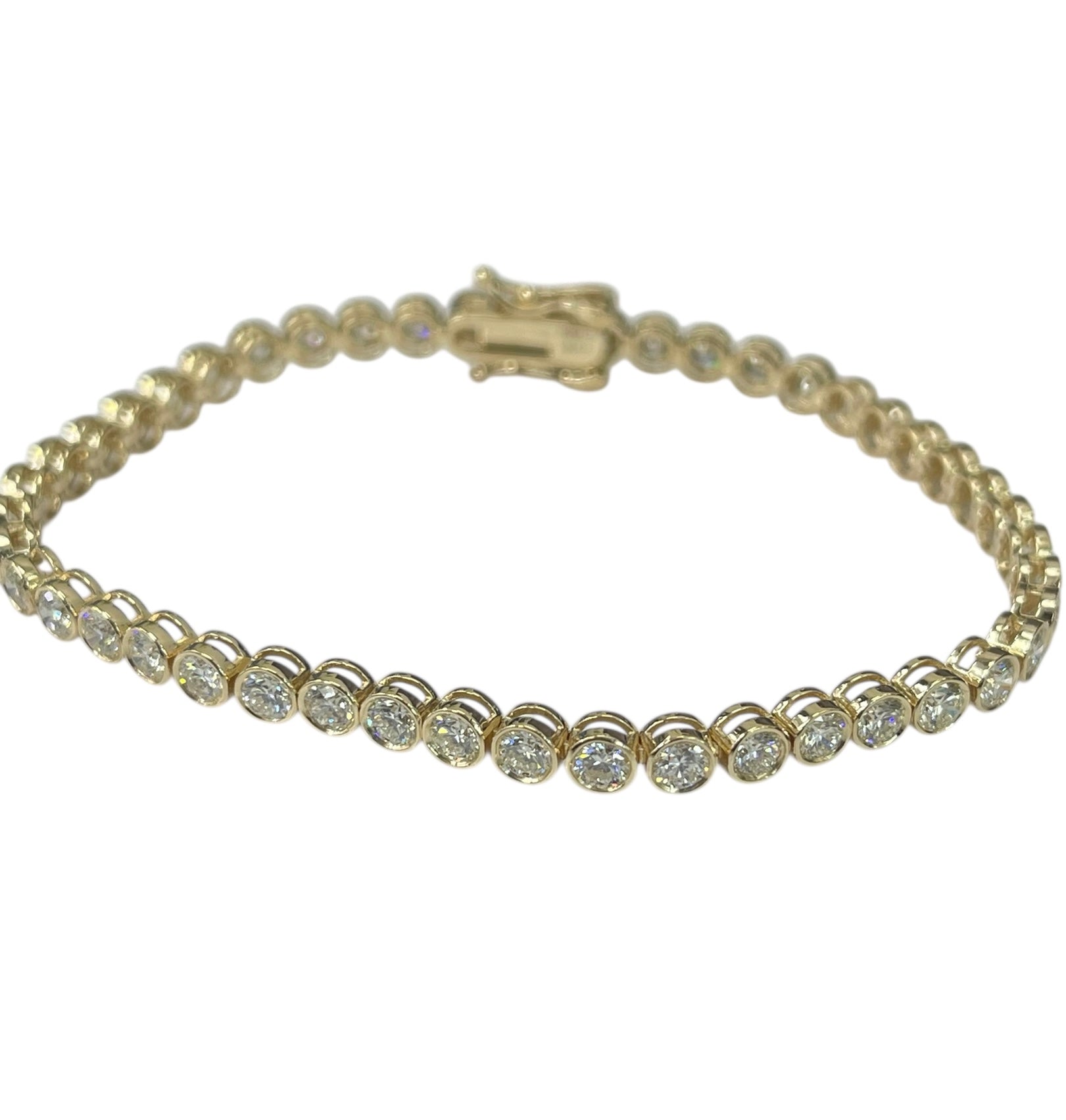 Round Brilliant Diamond Tennis Bracelet Bezel Setting 14kt Yellow Gold
