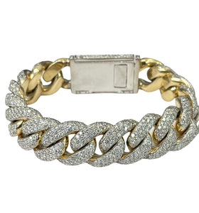 Mens Heavy Cuban Link Diamond Bracelet Yellow Gold 14kt